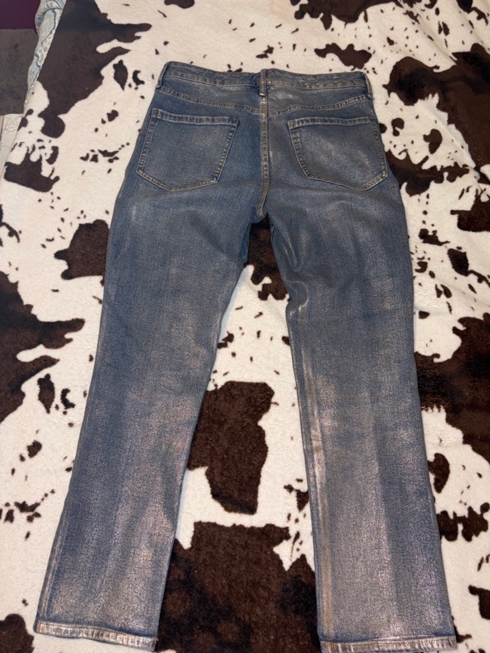 Sam Edelman Shimmery Blue Metallic High-Rise Jeans with Gold Hardware - Picture 4 of 4